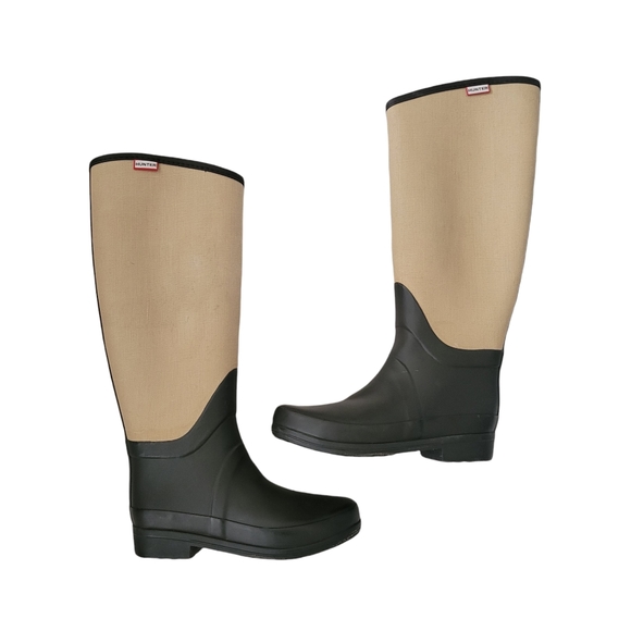 Hunter Shoes - Hunter Original Brown and Canvas Knee High Rain Boots Regent St James Womens 5